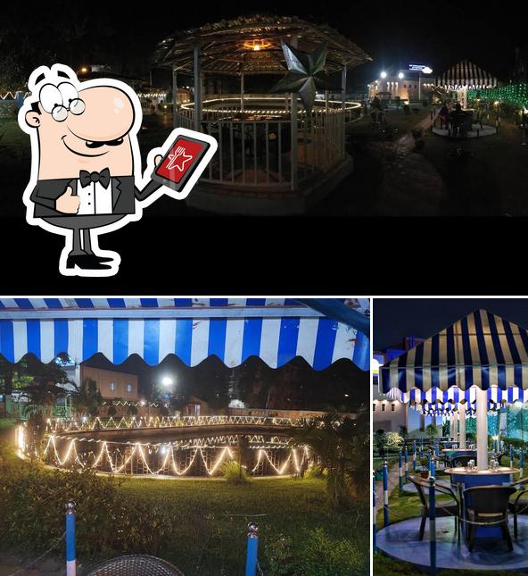 The restaurant's exterior and dining table