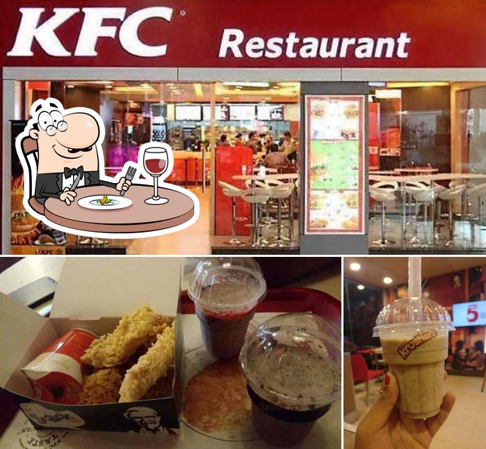 Among various things one can find food and beverage at KFC
