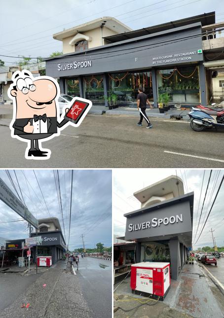 The image of exterior and food at Silver Spoon Restaurant