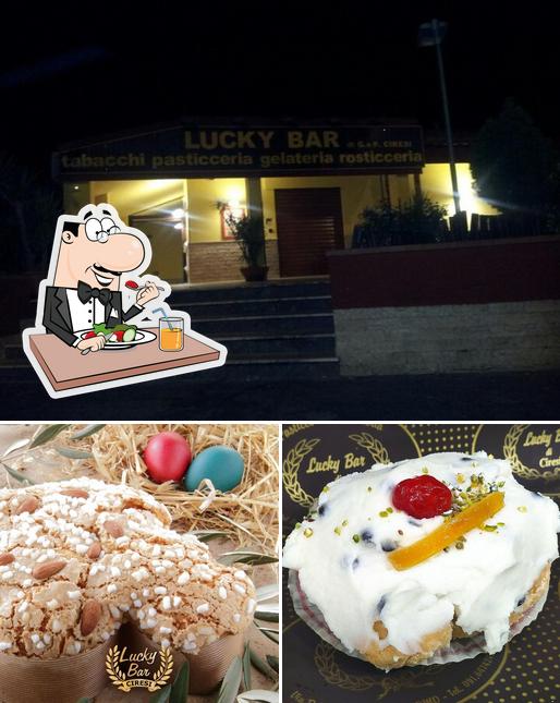 Tra le diverse cose da Lucky Bar Office si possono trovare la cibo e esterno