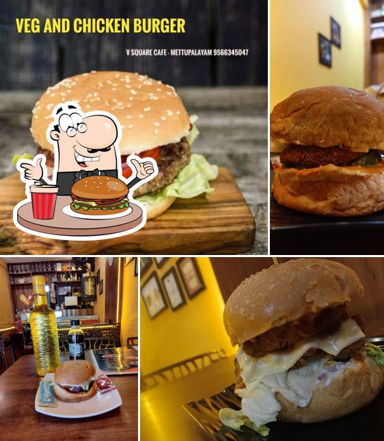 Try out a burger at V SQUARE CAFE