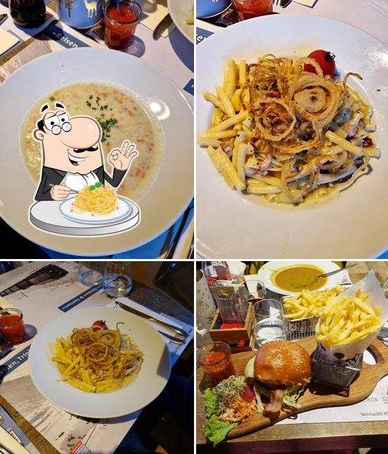 Spaghetti alla carbonara al Restaurant Bahnmuseum Albula