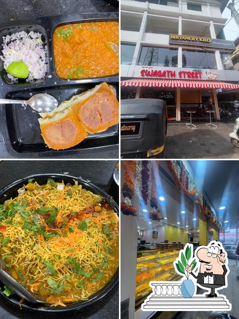 This is the picture depicting exterior and food at Swagath Street