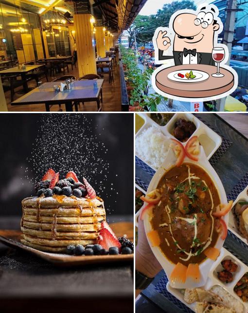 This is the picture showing food and interior at Coastal Waves