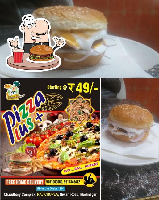 Get a burger at PIZZA PLUS +