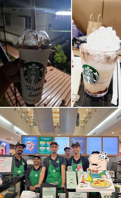 Take a look at the image displaying food and interior at Starbucks