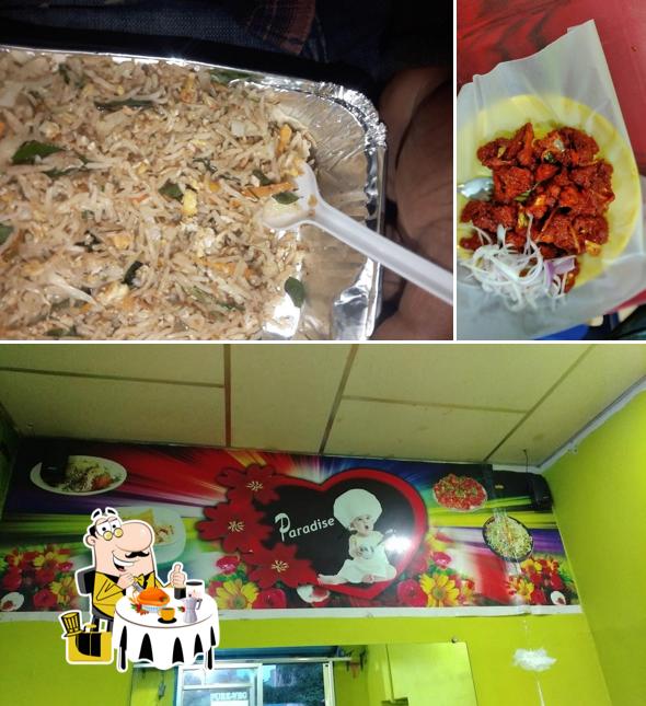Among different things one can find food and interior at Paradise Biriyani and fast food