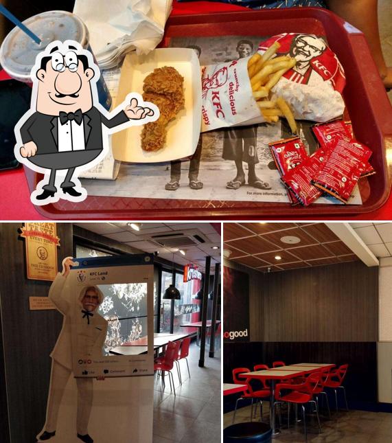 Take a look at the image showing interior and food at KFC