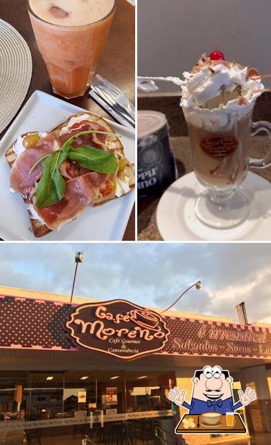 A comida e exterior do restaurante