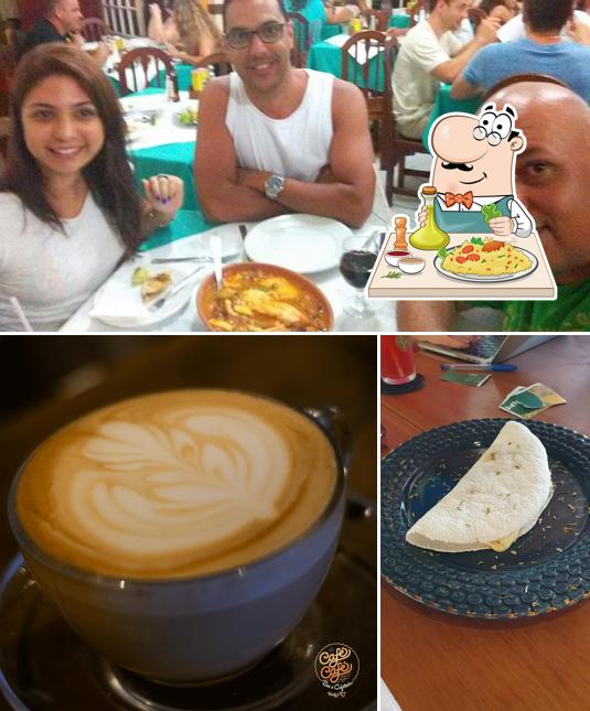 A ilustração da comida e interior no Café Café