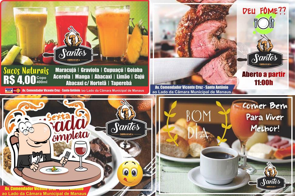 Esta é a foto apresentando comida e bebida no Churrascaria Santos