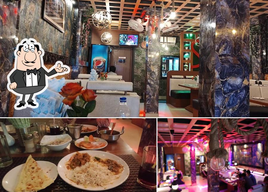The restaurant's interior and food