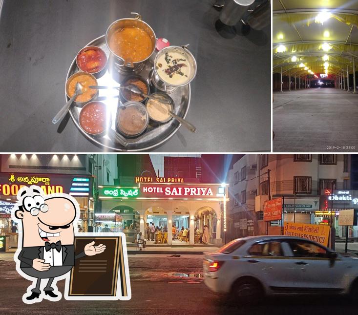 Check out the picture depicting exterior and food at Hotel Sai Priya restaurant