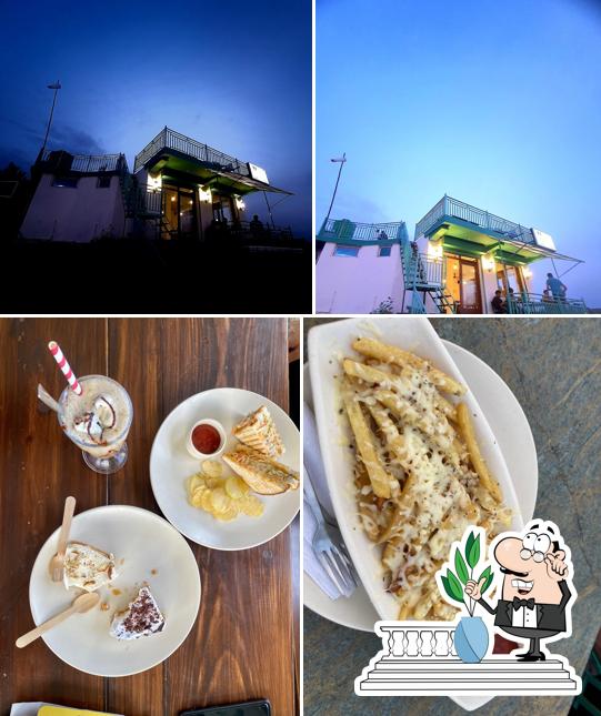 This is the picture depicting exterior and food at Charlie's Cafe