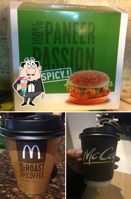 The image of drink and burger at McDonald's