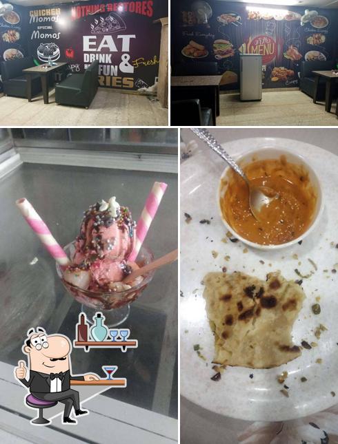 The picture of interior and food at Big Daddy Momos Cafe