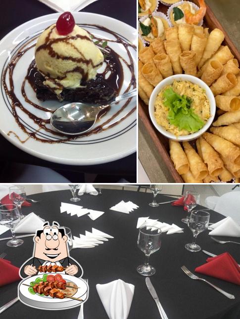 A imagem da comida e vinho no Buffet Maria Fulô