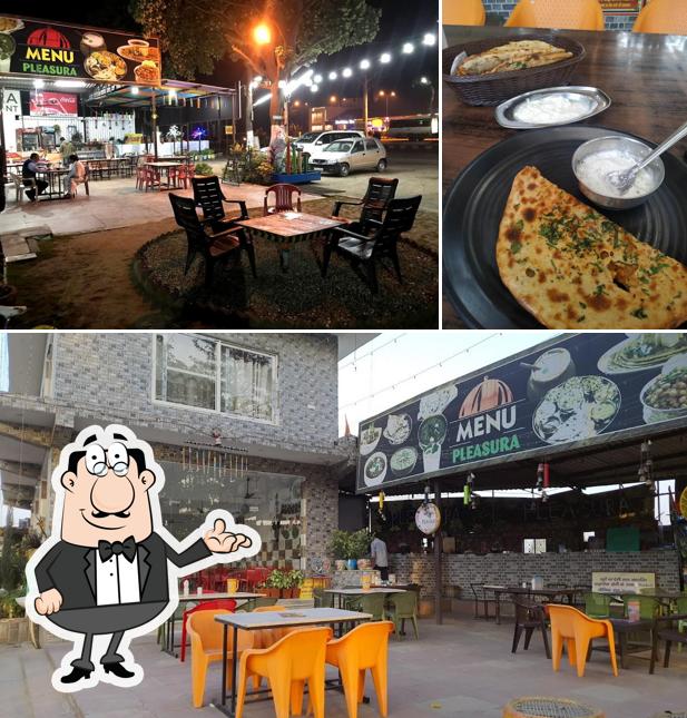The restaurant's interior and pizza