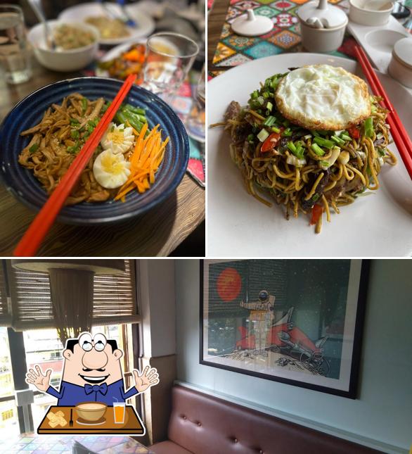 This is the photo showing food and interior at The Yellow Cabin