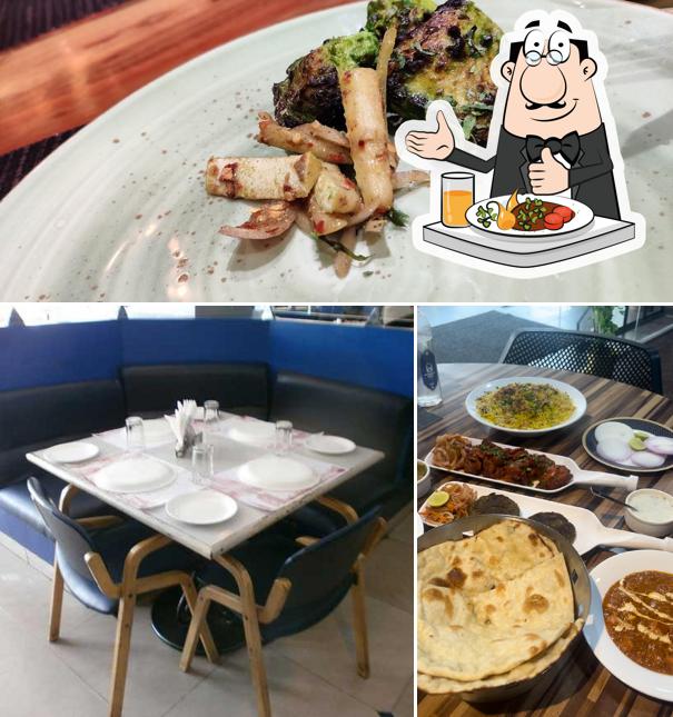 This is the picture displaying food and interior at Hyderabad House