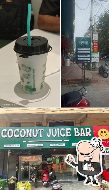 The picture of exterior and food at CoConut Juice Bar