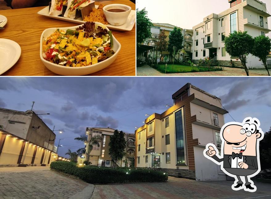 The restaurant's exterior and food