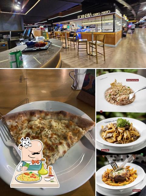 Esta é a ilustração ilustrando comida e interior no Forneria Ouro Preto: Pizza, Vinho, Lasanha, Risoto, Aeroporto, Guarulhos SP