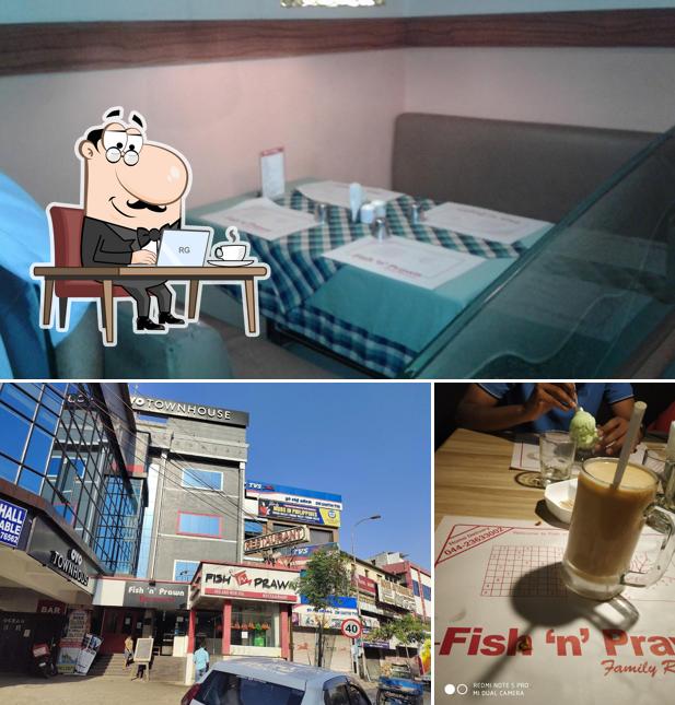 Take a seat at one of the tables at Fish N Prawn Restaurant