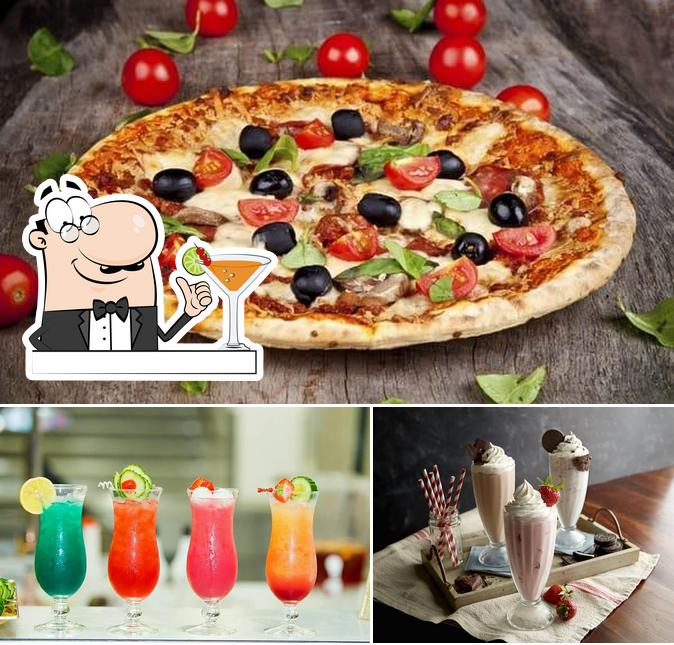 This is the image showing drink and pizza at Bite Club Pizza