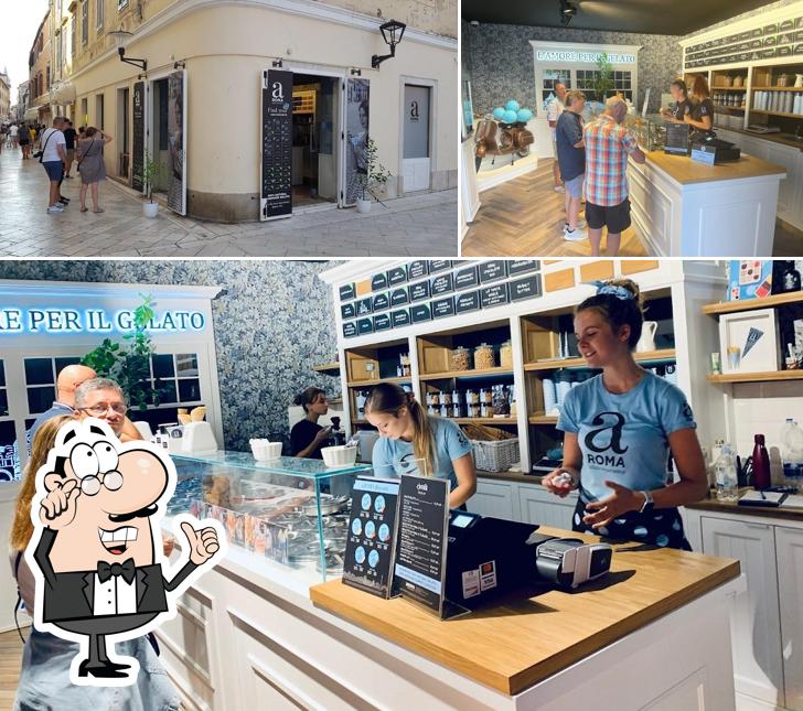 Questa è la immagine che mostra la interni e esterno di aROMA gelato experience Boutique Zadar