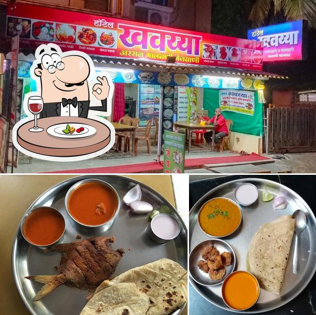 This is the picture displaying food and interior at Hotel Khavayya