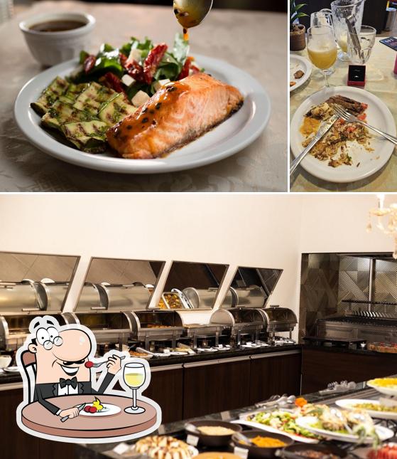 Confira a ilustração apresentando comida e bebida no Restaurante Brasa Grill
