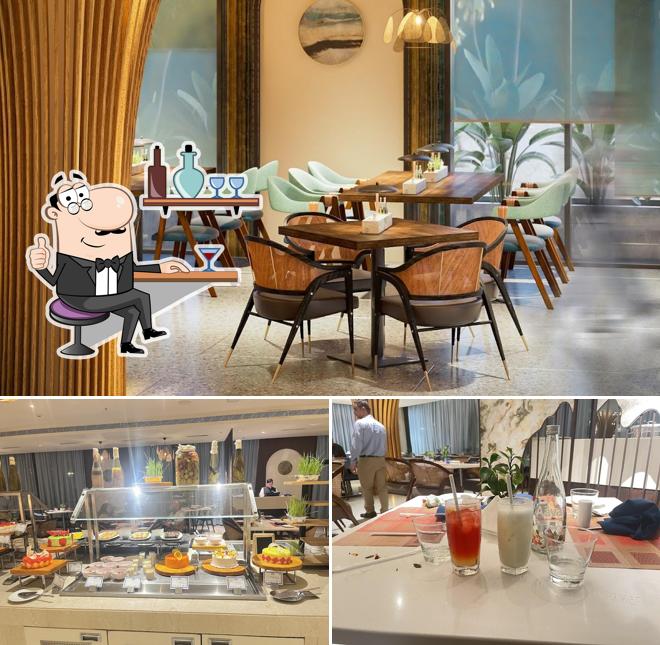 The restaurant's interior and food