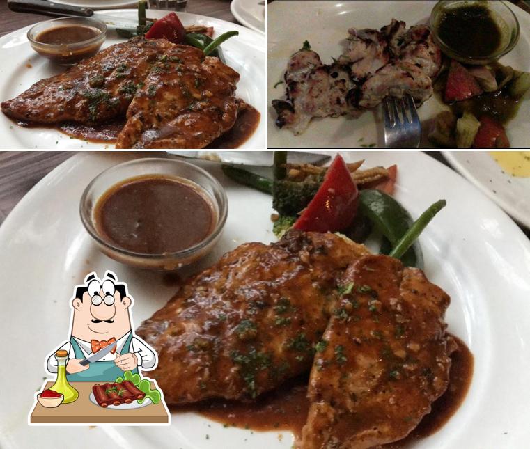 Meat meals are served at Cafe Delhi Heights