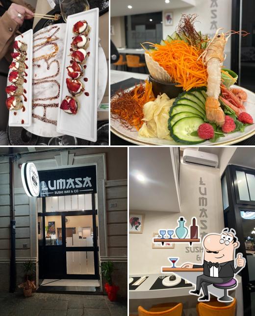 Questa è la foto che presenta la interni e cibo di Lumasa Sushi Bar