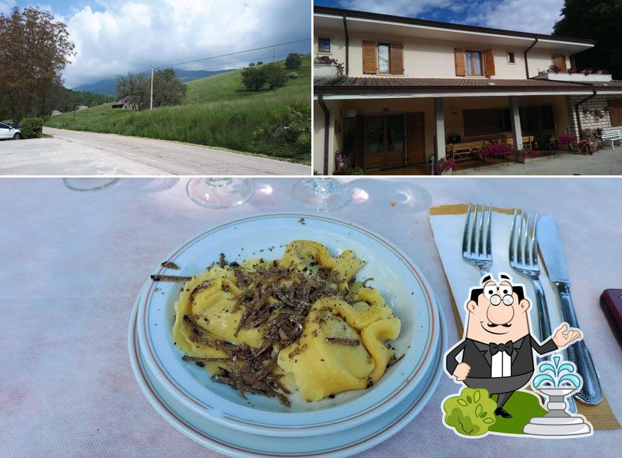 La esterno e cibo del ristorante