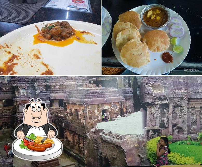 Take a look at the picture displaying food and exterior at Hotel Surya Restaurant & Lodging