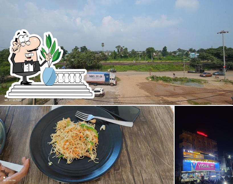 The picture of exterior and food at TOSS Restro Food Court Bakery