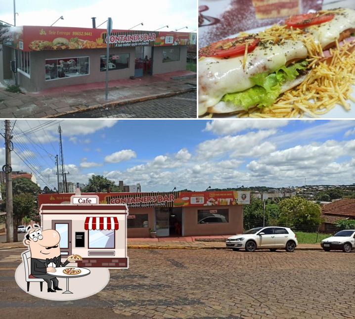 Entre diferentes coisas, exterior e comida podem ser encontrados no Container's Bar