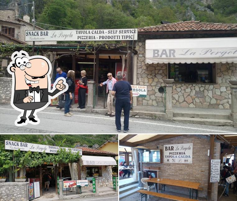 Dai un’occhiata alla immagine che mostra la esterno e interni di Bar La Pergola Pizzeria Tavola Calda