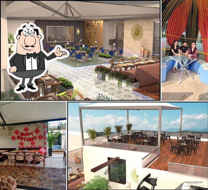 The interior of Sky Dine Best Family Restaurant In Dewas Best Rooftop Restaurant in Dewas Best Cafe In Dewas