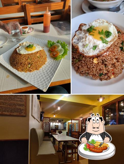 The restaurant's food and dining table
