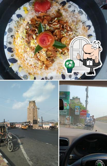 The picture of exterior and meat at Kakathiya Family Restaurant