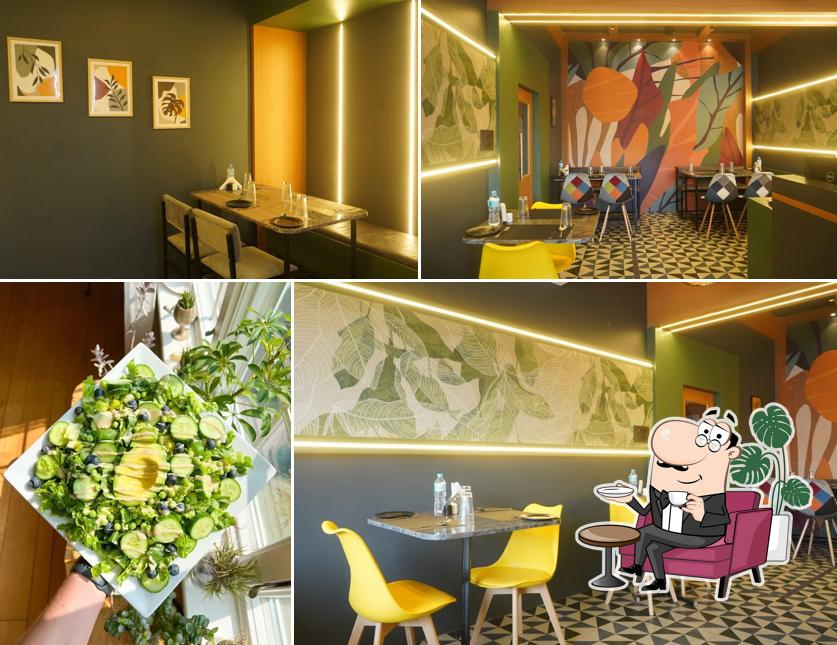 Take a seat at one of the tables at Tahini