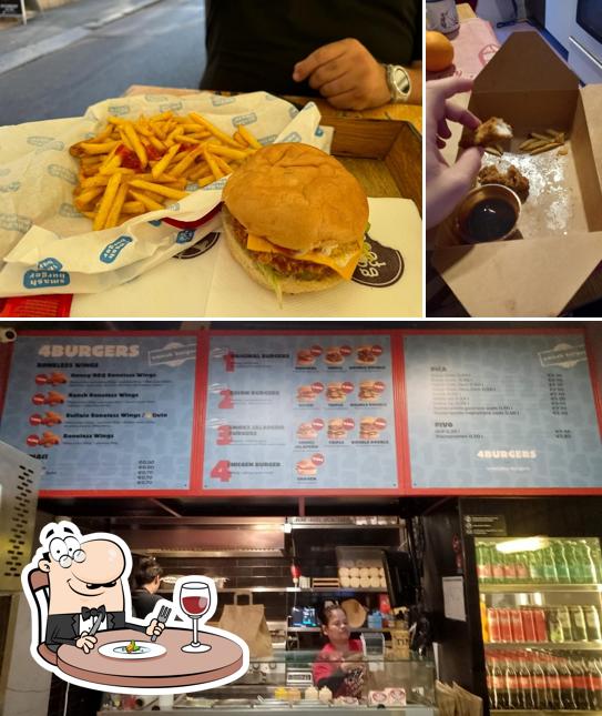 Questa è la immagine che raffigura la cibo e interni di 4Burgers