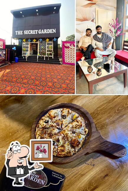 Among different things one can find interior and pizza at The Secret Garden