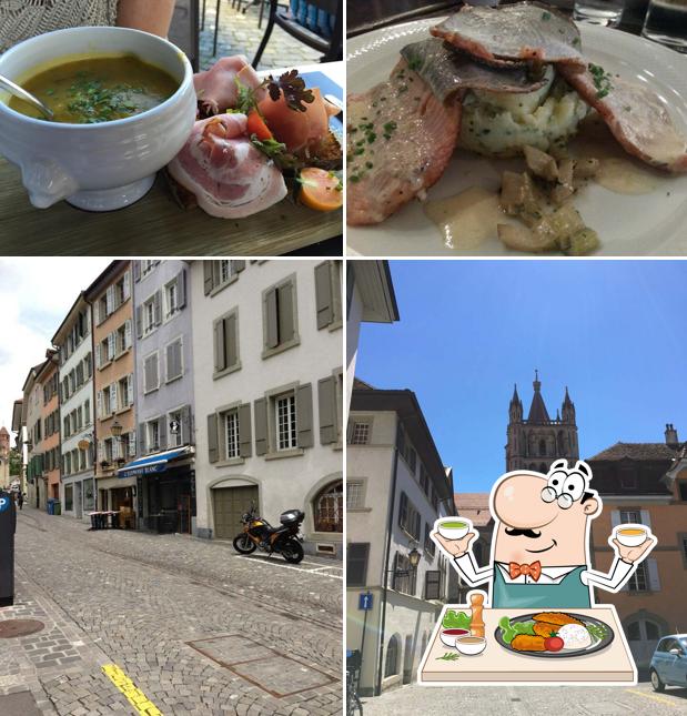 La immagine della cibo e esterno di Restaurant L Elephant Blanc, Macé