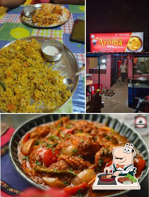 Order meat meals at Aroma spicy