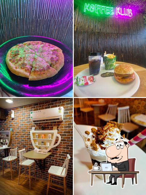 Check out the image depicting interior and food at Koffee Klub (Coffee Club) best cafe in Ulhasnagar