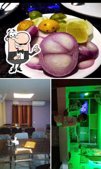 The restaurant's interior and food